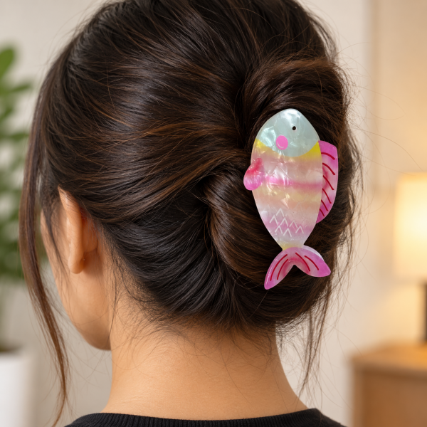 Fashion Alley Assorted Color Fish Shape Hair Claw For Women Pack Of 12 Pc