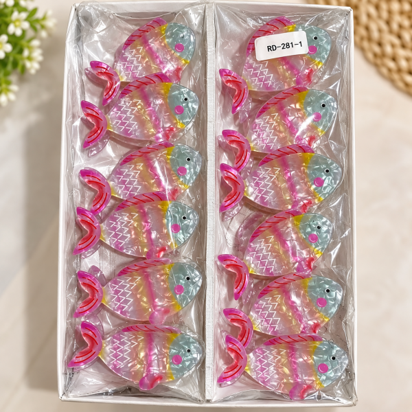 Fashion Alley Assorted Color Fish Shape Hair Claw For Women Pack Of 12 Pc