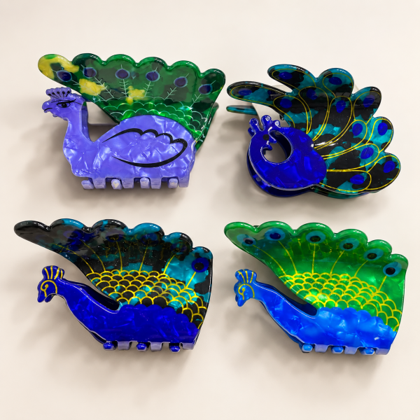 Fashion Alley 8 Cm Peacock Design Hair Claw For Women Pack Of 12 Pc