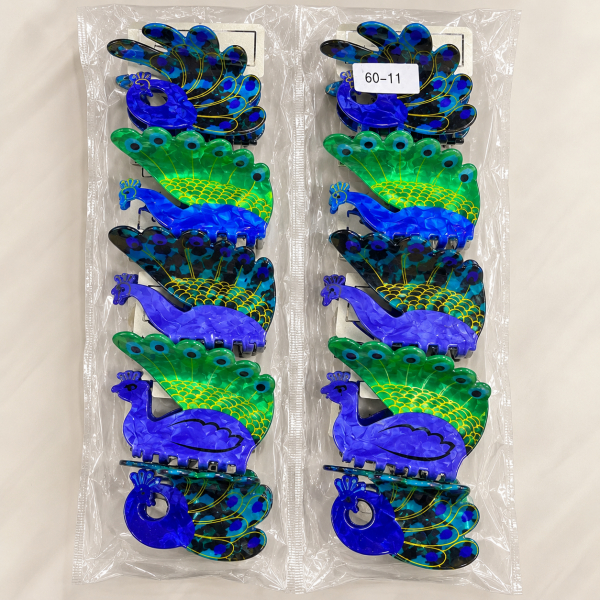 Fashion Alley 8 Cm Peacock Design Hair Claw For Women Pack Of 12 Pc