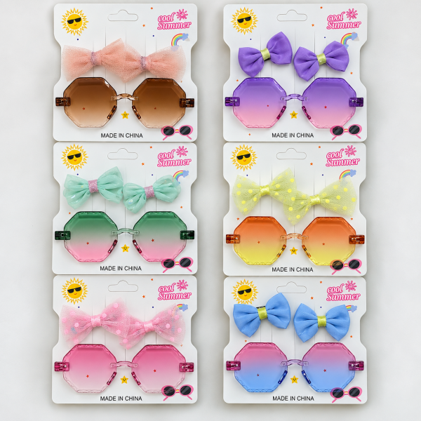 Fashion Alley Sunglasses With Bow Pin Gift Set Combo For Kids Pack Of 12 Card