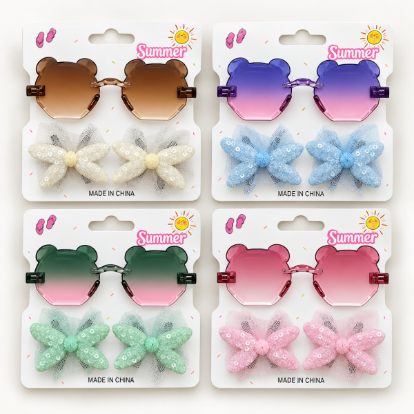 Fashion Alley Sunglasses With Bow Hair Pins Gift Set Combo For Kids Pack Of 12 Card