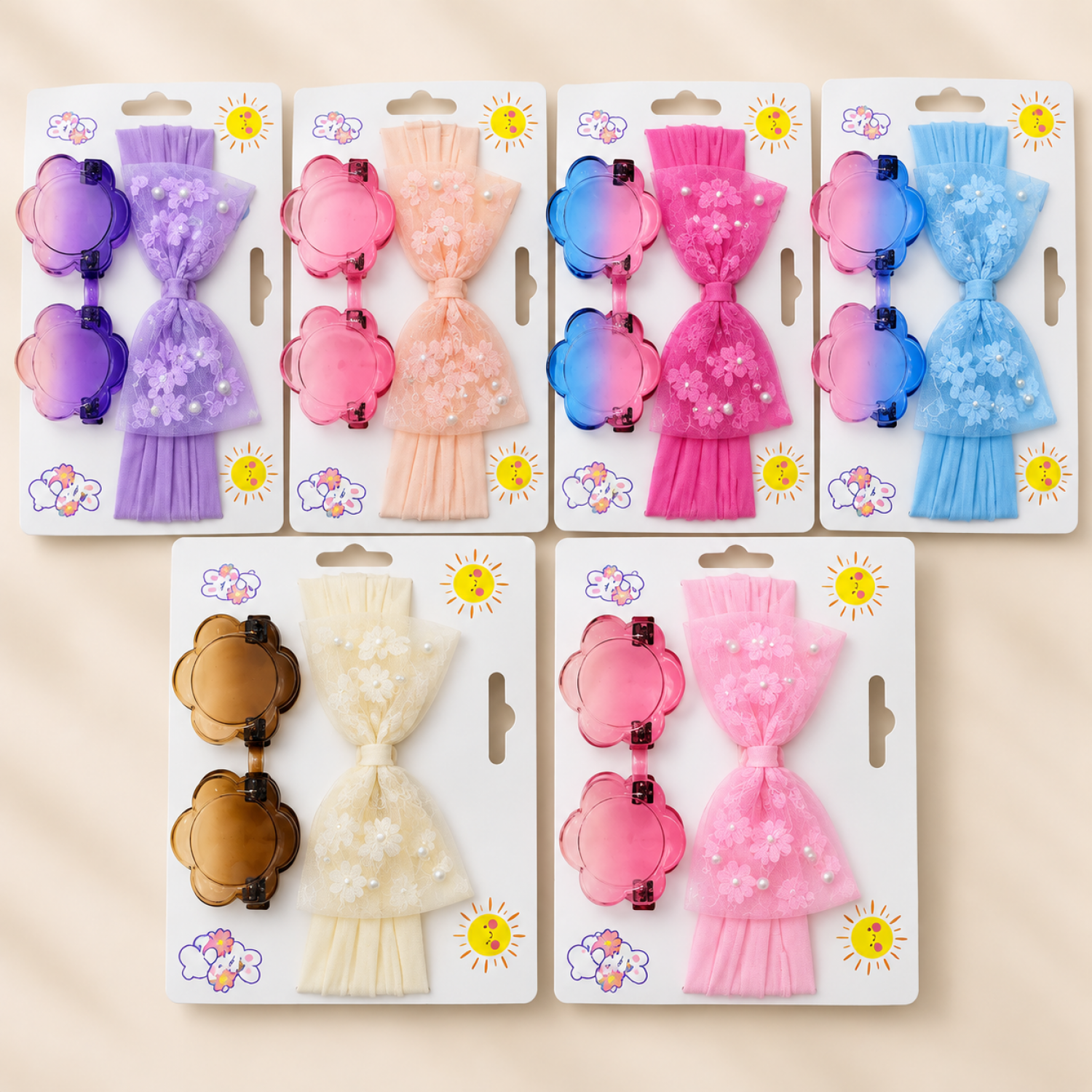 Fashion Alley Sunglasses With Bow Hair Band Gift Set Combo For Kids Pack Of 12 Card