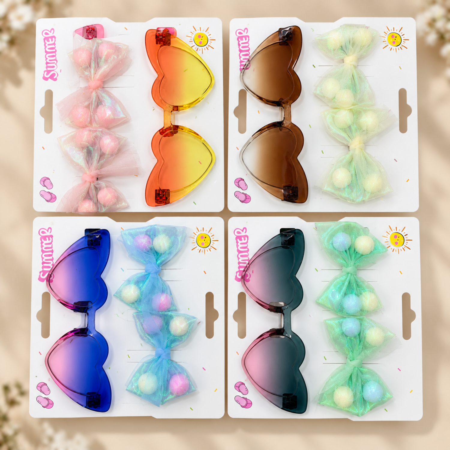 Fashion Alley Sunglasses With Bow Hair Pins Gift Set Combo For Kids Pack Of 12 Card