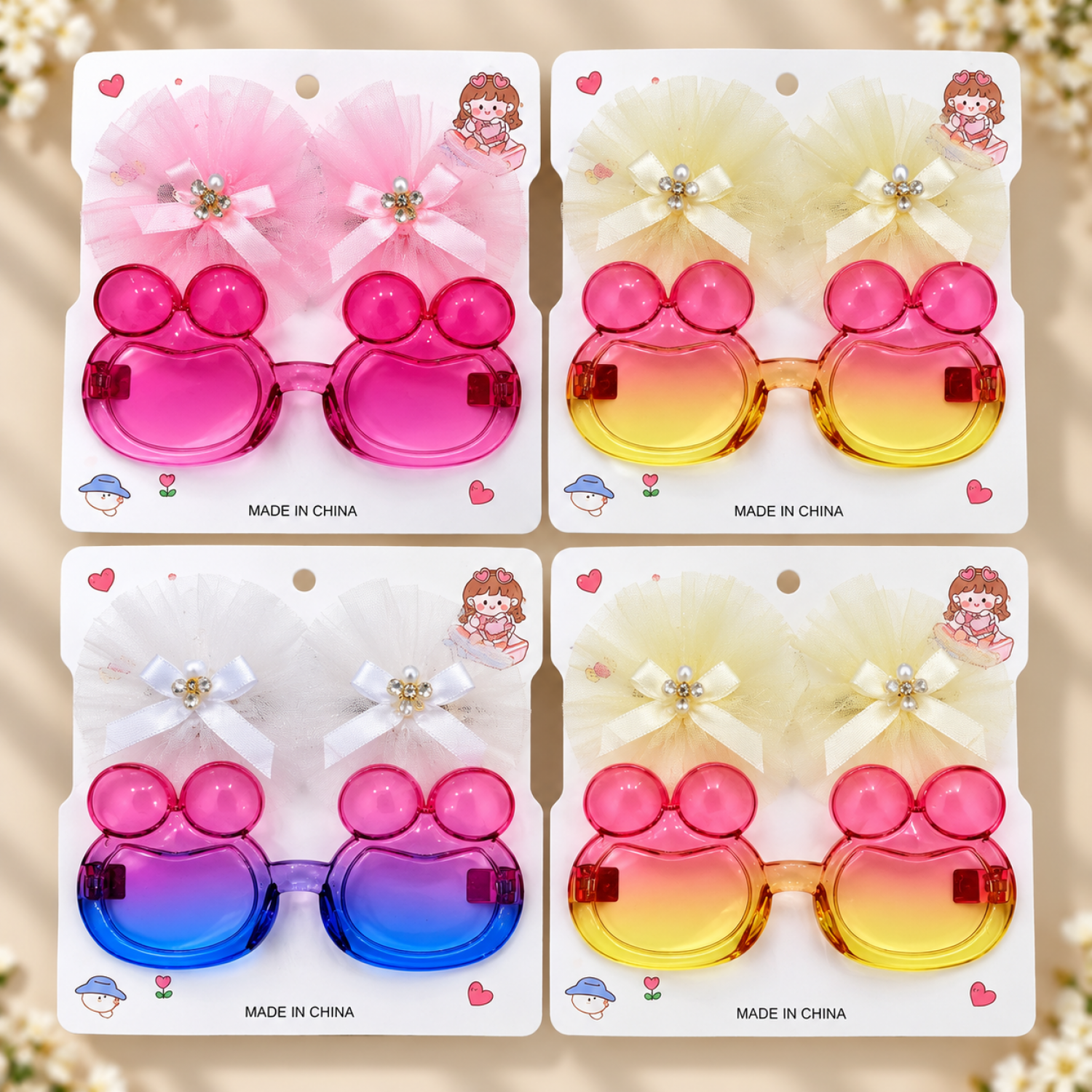 Fashion Alley Sunglasses With Bow Pins Gift Set Combo For Kids Pack Of 12 Card