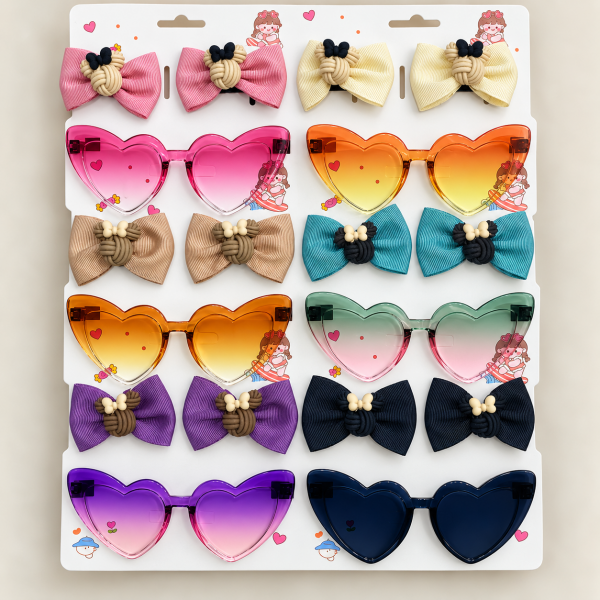 Fashion Alley Sunglasses With Bow Pins Gift Set Combo For Kids Pack Of 12 Card