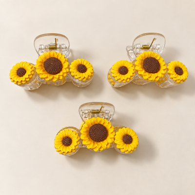 Fashion Alley 7 Cm Sunflower Hair Claw For Women Pack Of 12 Pc