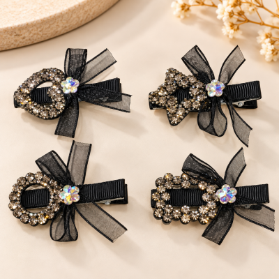 Fashion Alley Sparkling Black Bow Hair Pins For Kids Pack Of 12 Pc