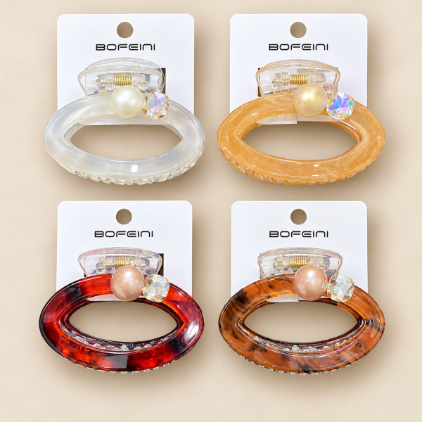 Bofeini Floral Pearl Elegance Hair Claw 7cm For Women Pack Of 12