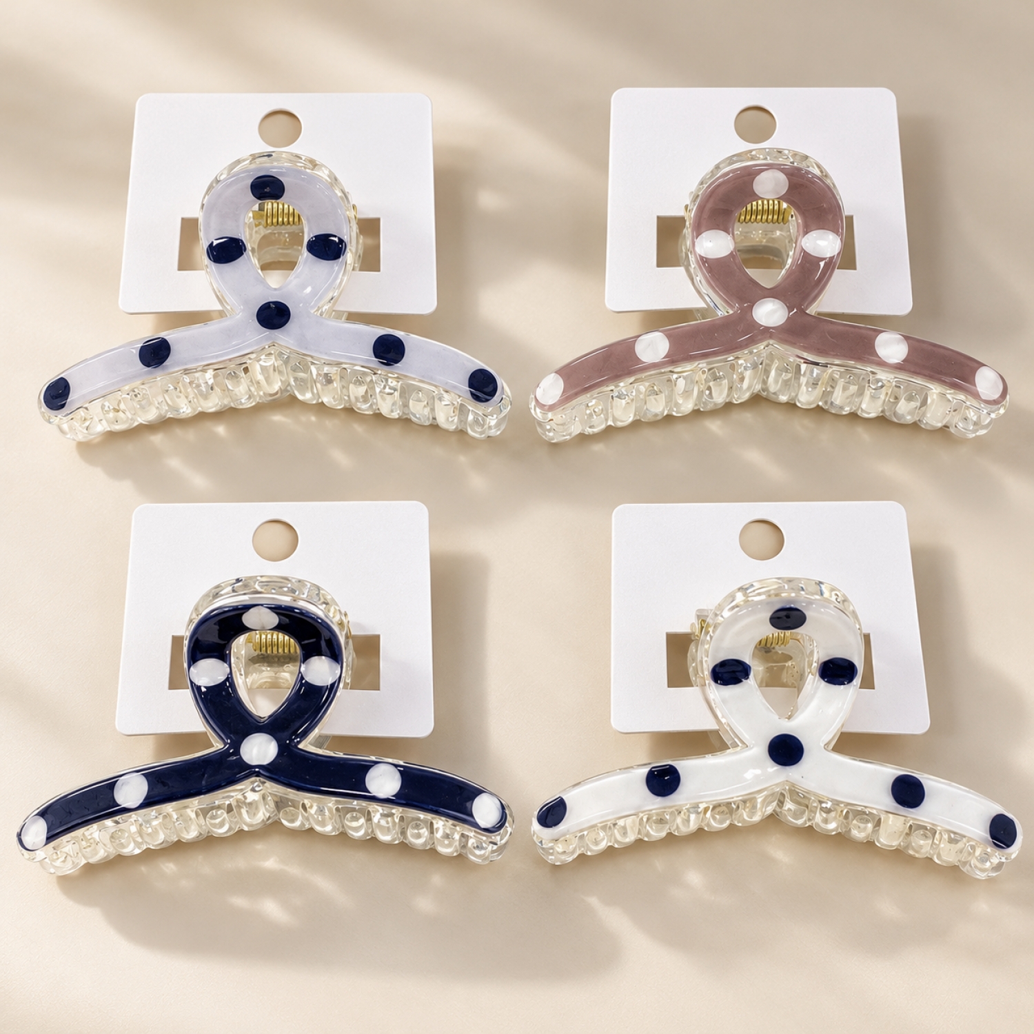 Bofeini Polka Pearl Acrylic Hair Claw cm 5.5 For Women Pack Of 12