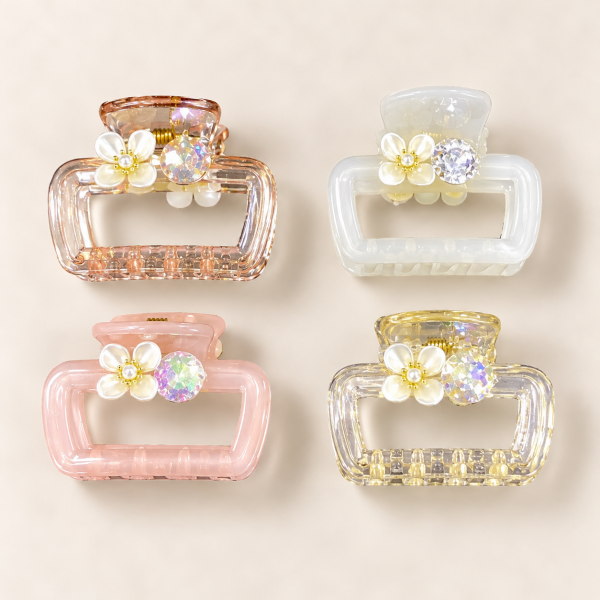 Fashion Alley 5 Cm flower stone Hair Claw For Women Pack Of 12 Pc