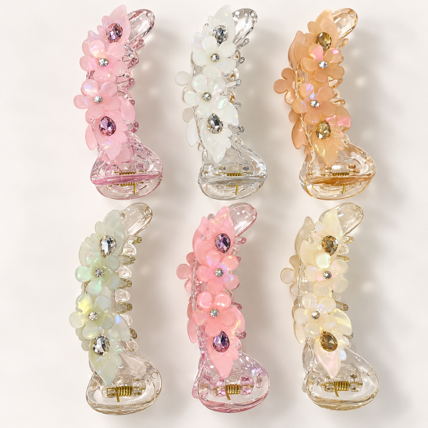 Leidona  7.5 Cm Stone  Flower Hair Claw For Women Pack Of 12