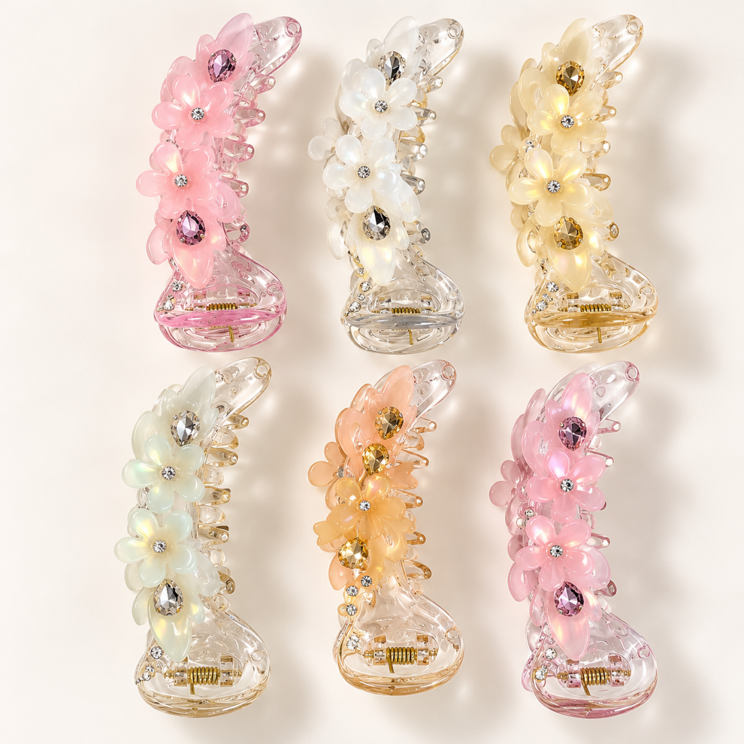 Leidona  8 Cm Stone  Flower Mirchi Hair Claw For Women Pack Of 12