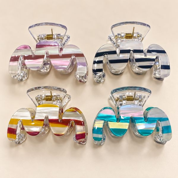   Fashion Alley Stylish Multicolor Striped Acrylic Hair Clutcher Pack Of 12 Pcs