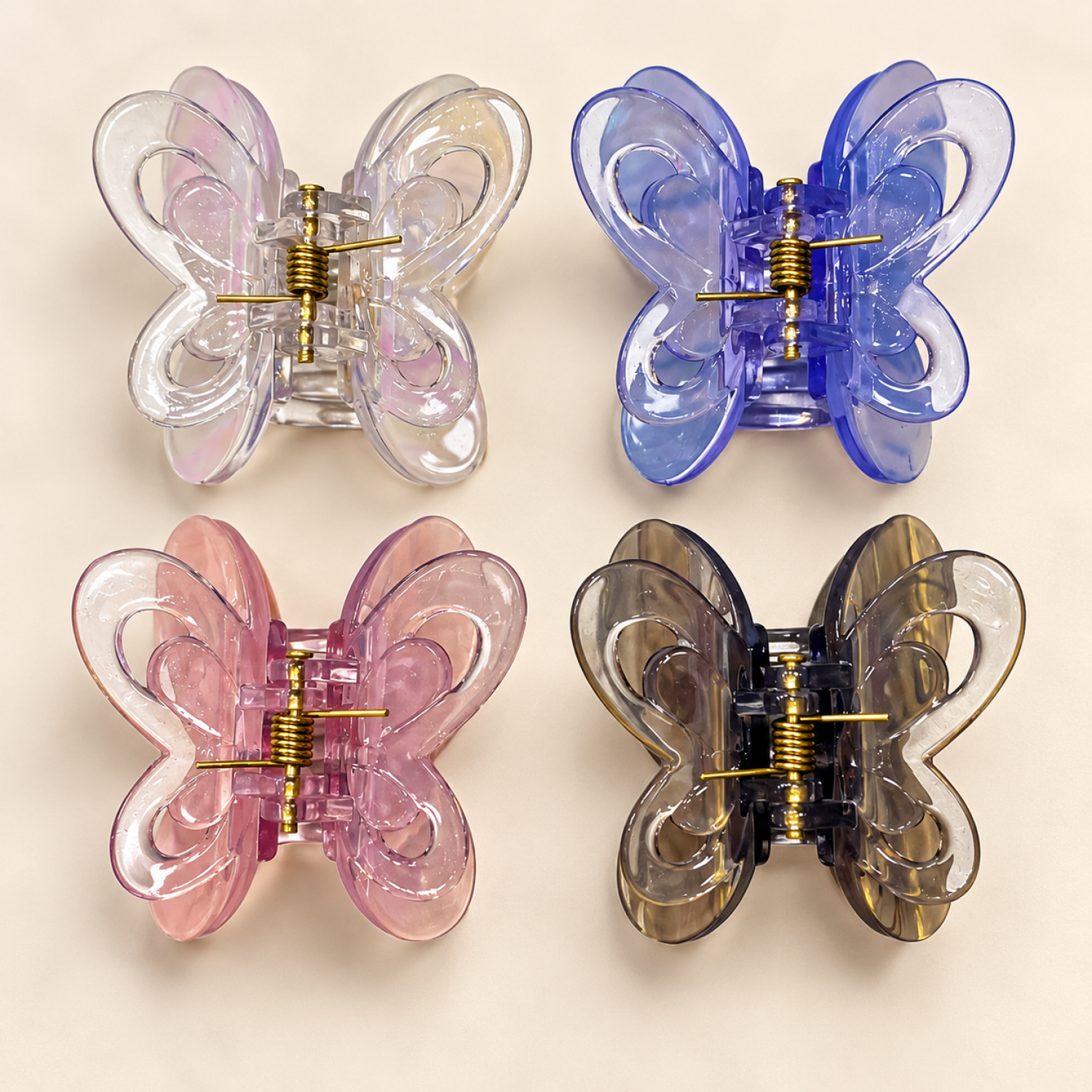   Fashion Alley Multicolor Transparent Butterfly Claw  Pack Of 12 Pcs