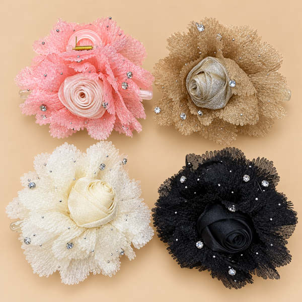 Fashion Alley 12Cm Flower design Hair Claw For Women Pack Of 12