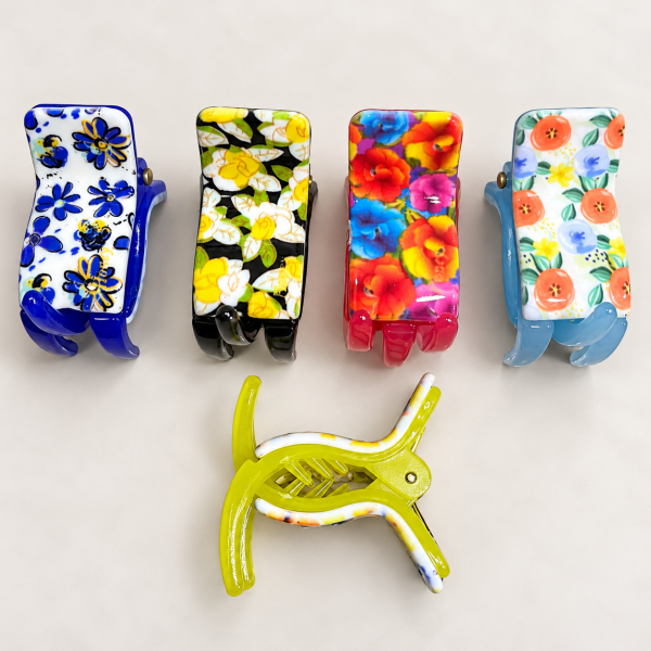 Fashion Alley 3 Cm Printed Hair Claw For Women Pack Of 12 Pc