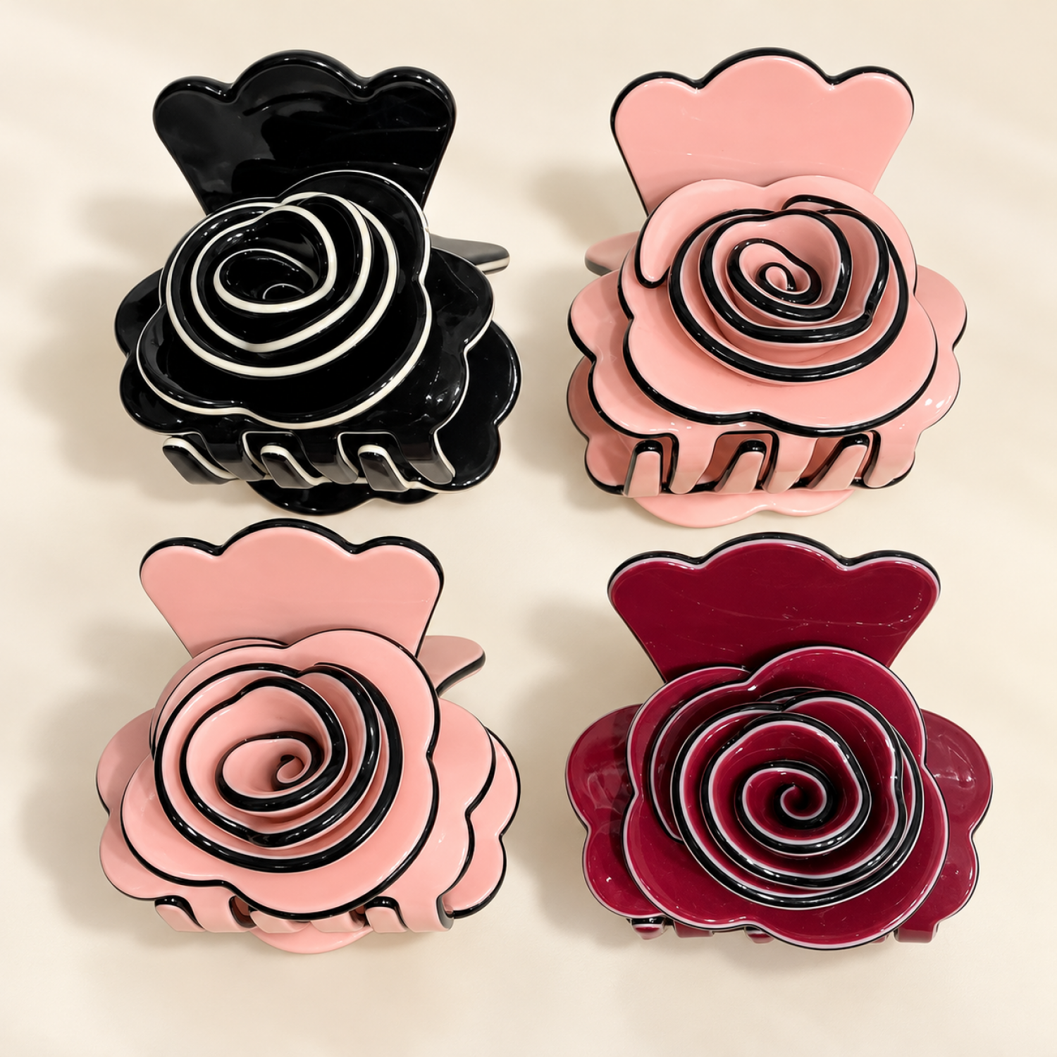 Fashion Alley 4 Cm Flower Design Hair Claw For Women Pack Of 12 Pc