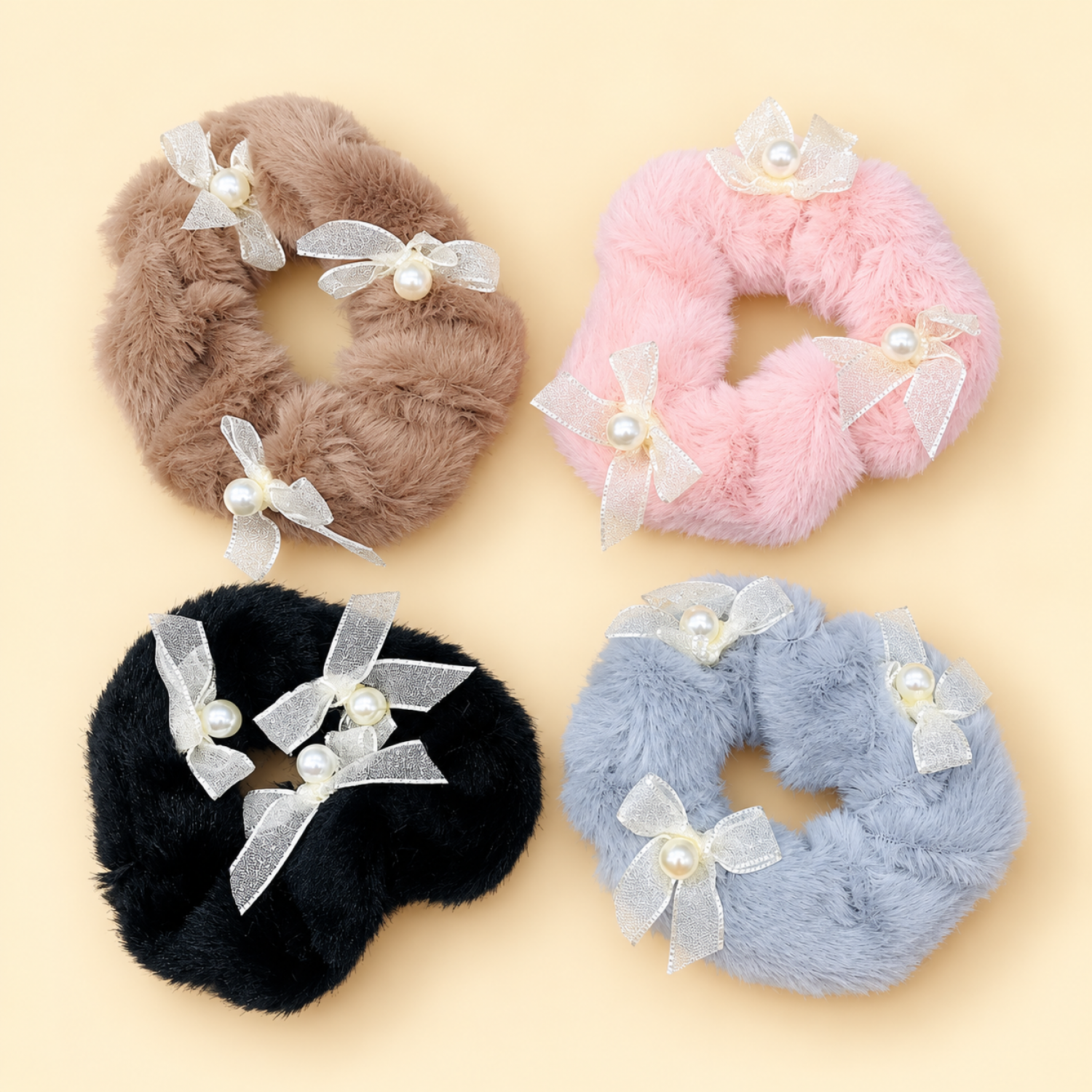 Fashion Alley Fur Scrunchies For Women Pack Of 12 Pc 