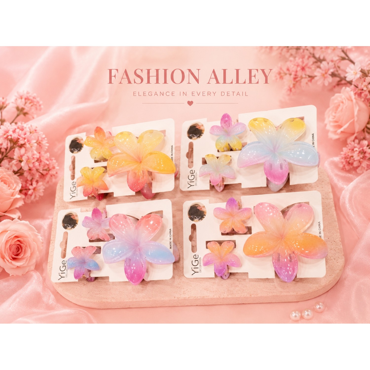 Fashion Alley 8 CM Shine flower Hair Clutches with 2 small claws For Women [Pack Of 36]