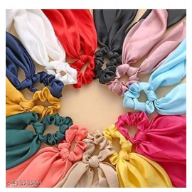 Fashion Alley Satin Tail Scrunchies ( Pack of 12 ) ( Random Print )