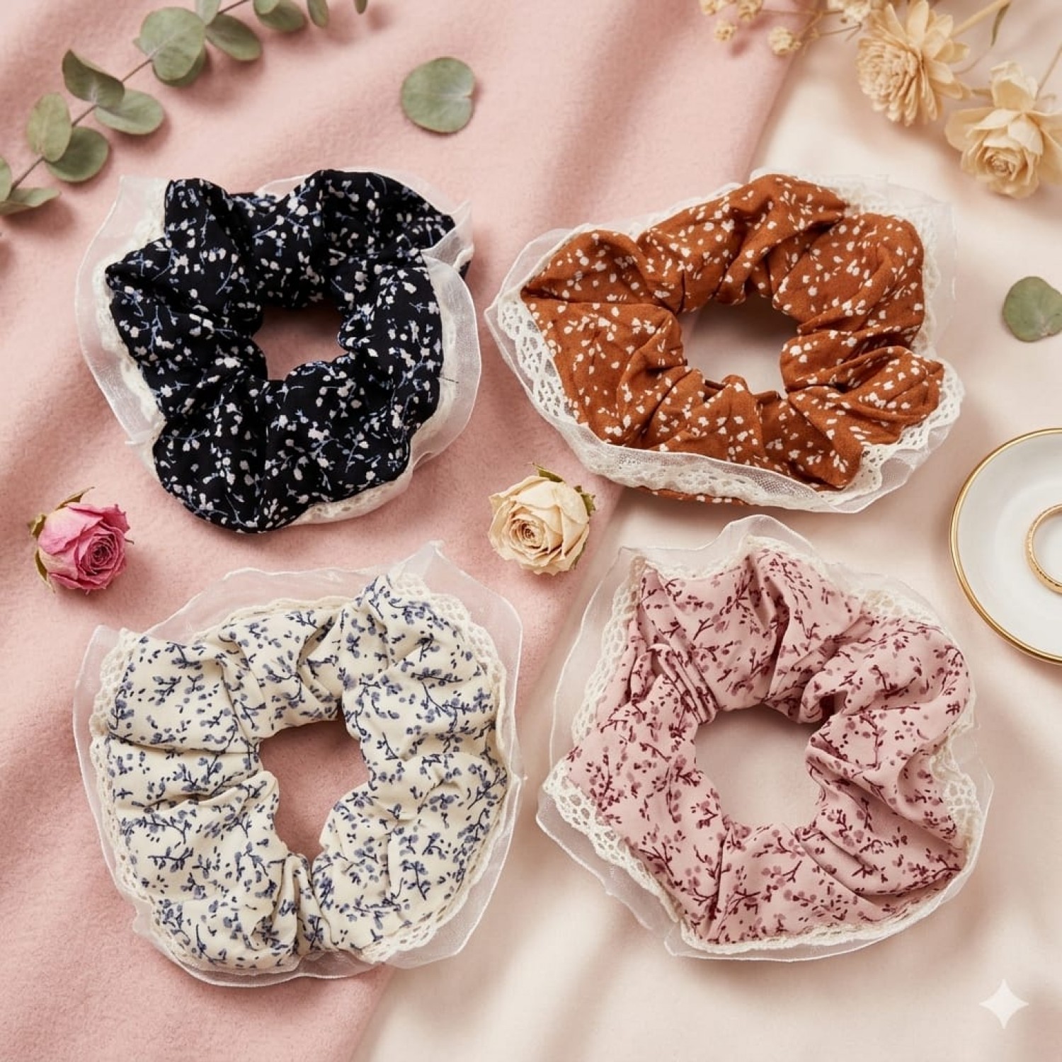 Fashion Alley Scrunchies Rubber Band For Women Pack Of 12 Pc