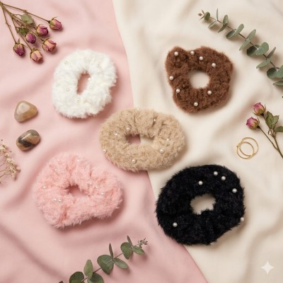 Fashion Alley Fur Hair Scrunchies Rubber Band For Women Pack Of 12