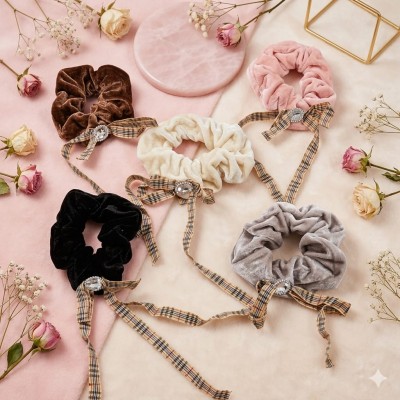 Fashion Alley Velvet Hair Scrunchies Rubber Band For Women Pack Of 12