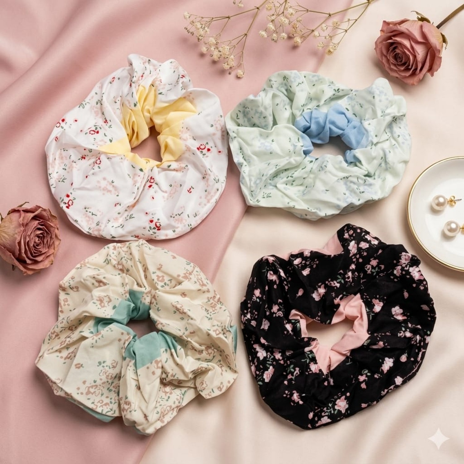 Fashion Alley Hair Scrunchies Rubber Band For Women Pack Of 12