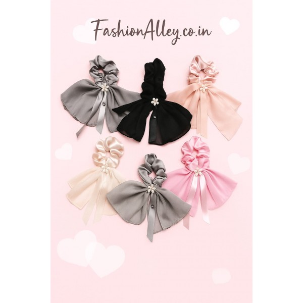 Fashion Alley Bow Tail Hair Scrunchies For Women Pack of 12