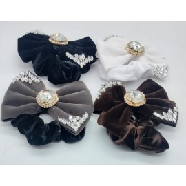 Fashion Alley Velvet Bow Scrunchies Rubber Band [Pack Of 12]