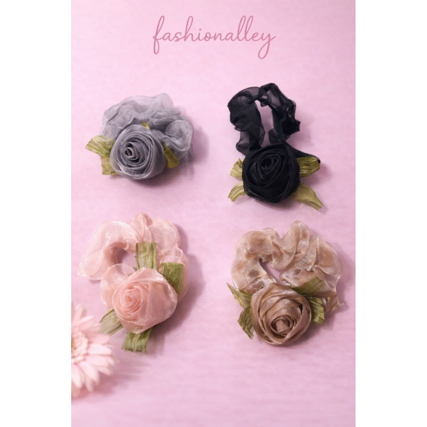 Fashion Alley Flower Organza Scrunchies For Women Pack Of 12 Pc
