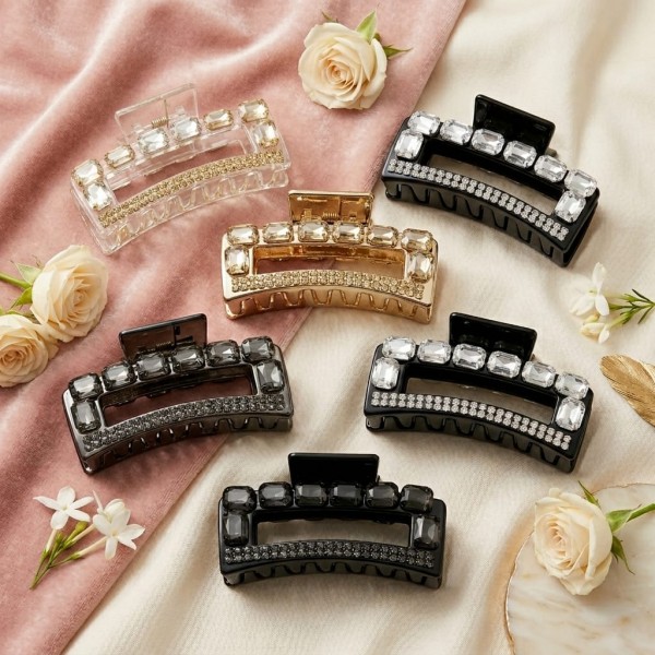 Fashion Alley 7 cm Crystal Hair Claw For Women Pack Of 12