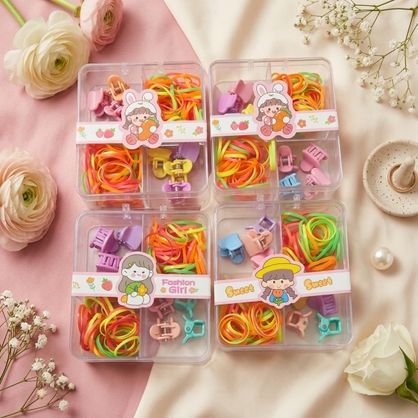 Fashion Alley Mini Rubber Band With Hair Claw For Kids Pack Of 12 Box