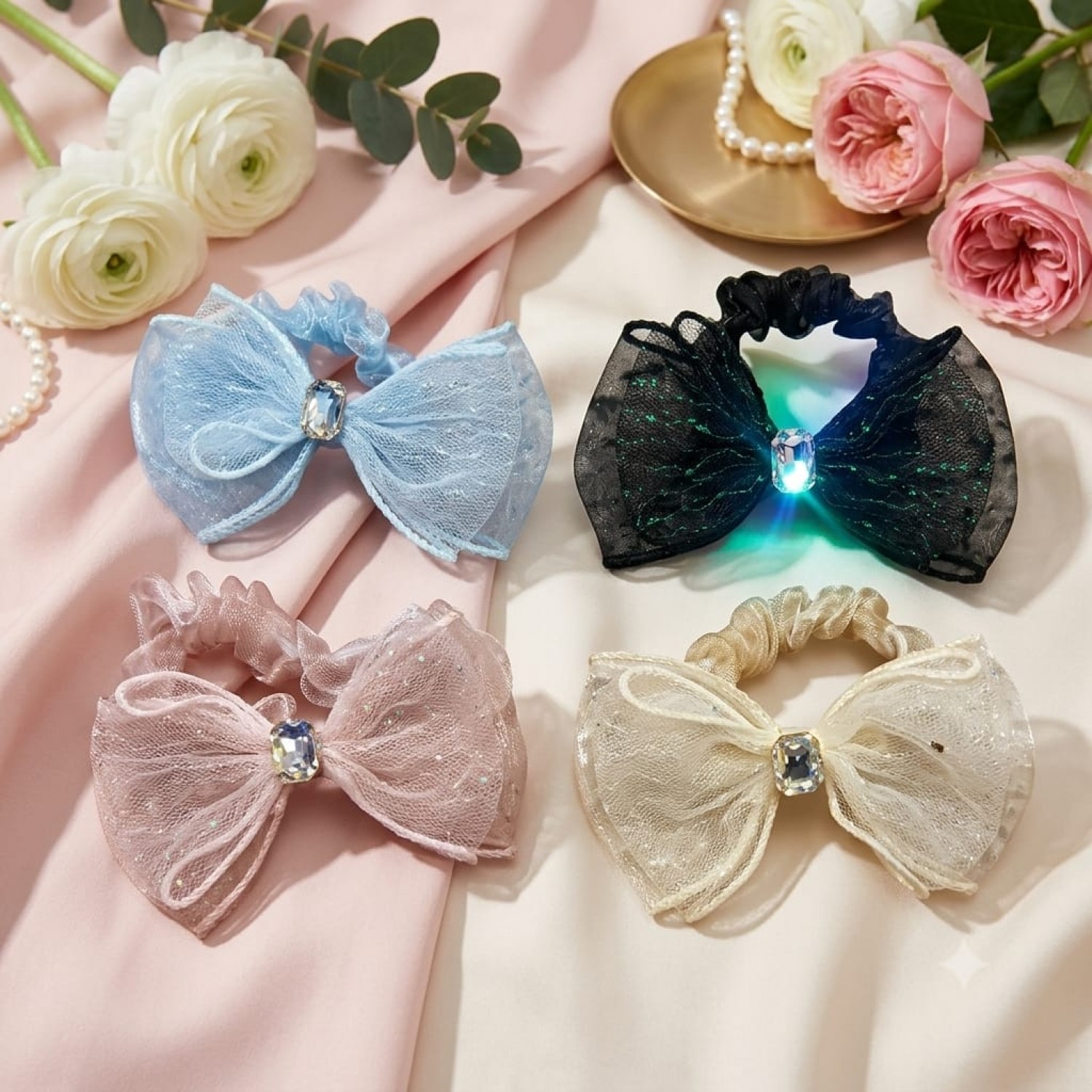 Fashion Alley Bow Scrunchies Rubber Band Pack Of 12