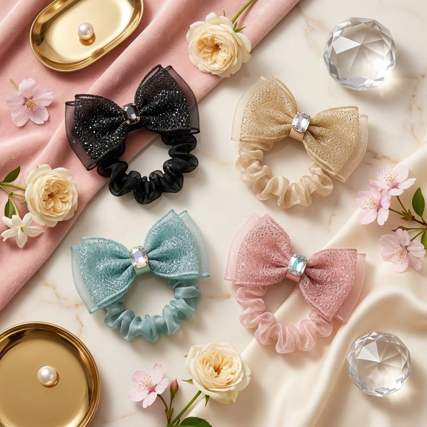 Fashion Alley Bow Scrunchies Rubber Band Pack Of 12