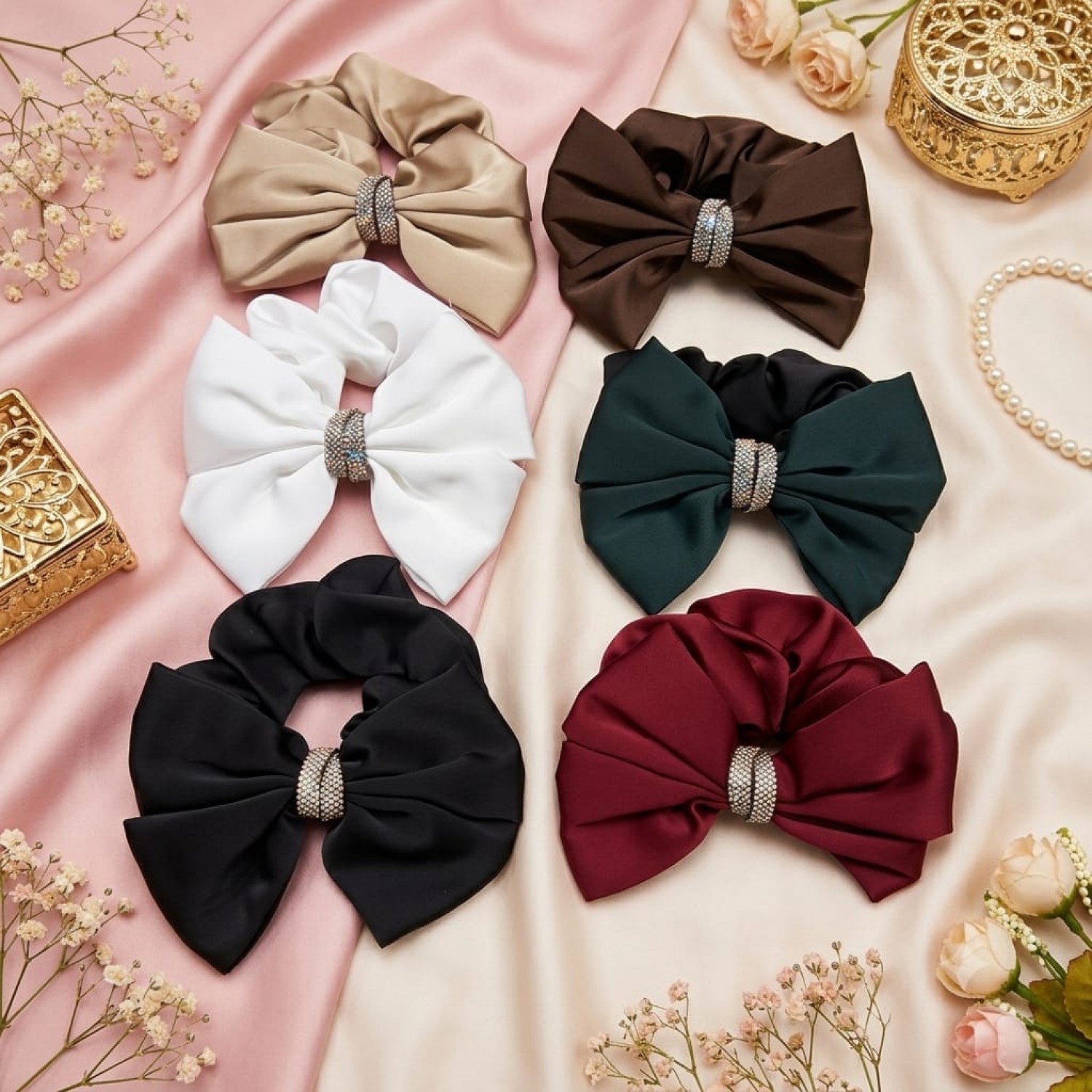 Fashion Alley Bow Hair Scrunchies For Women Pack Of 12