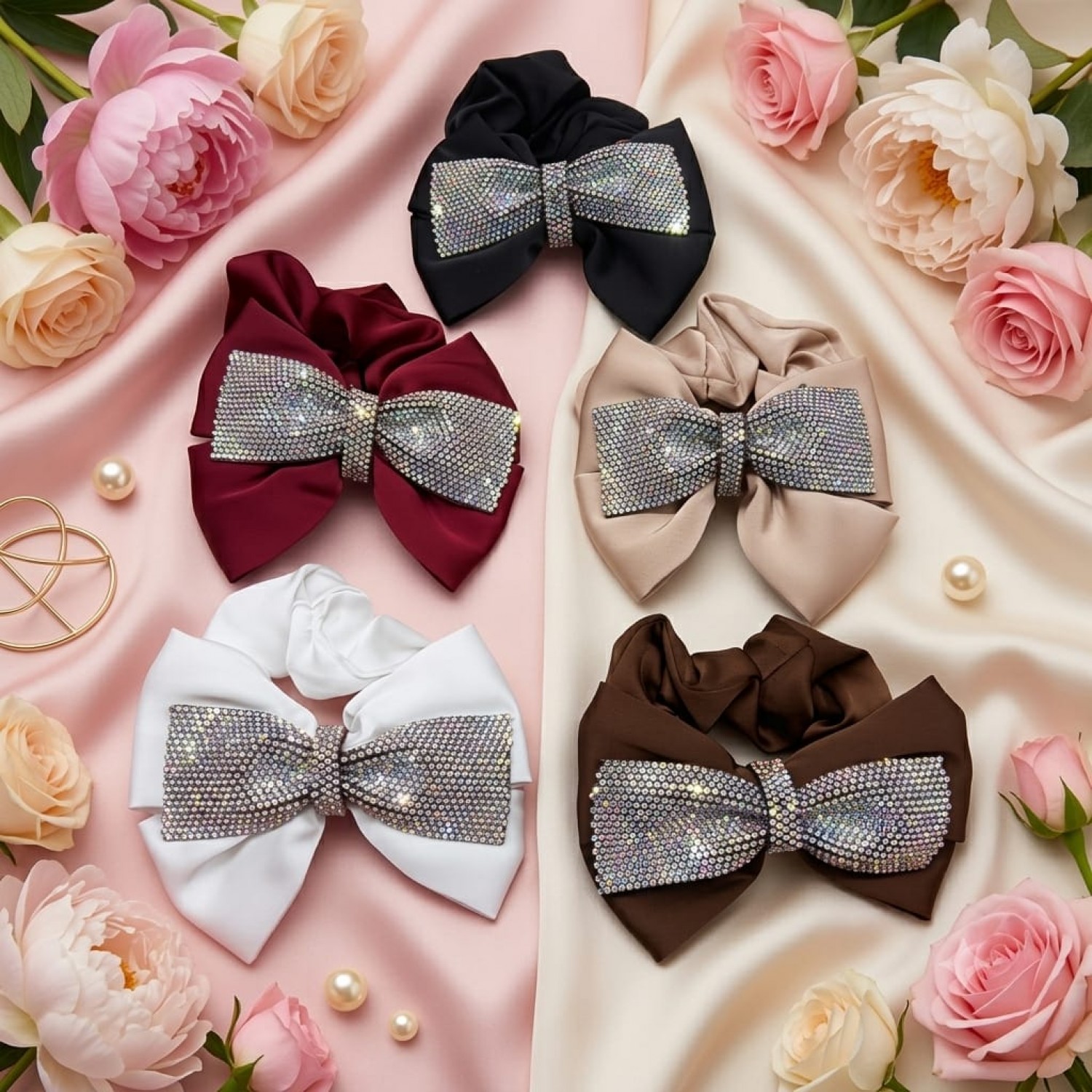 Fashion Alley Bow Hair Scrunchies For Women Pack Of 12