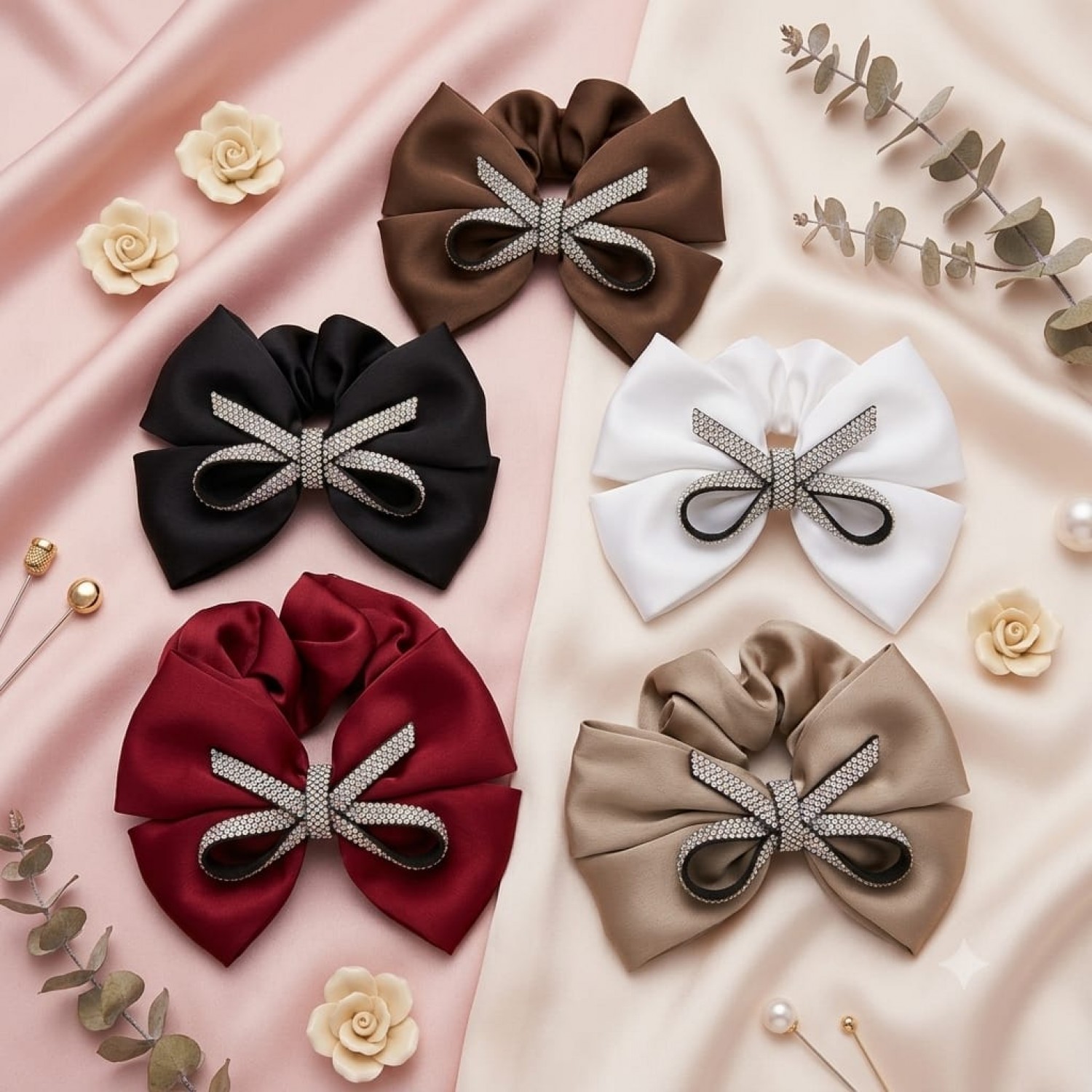 Fashion Alley Bow Hair Scrunchies For Women Pack Of 12