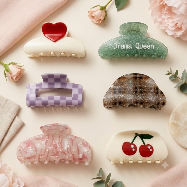 Fashion Alley 12 Cm Assorted Design Shine Hair Claw For Women Pack Of 12