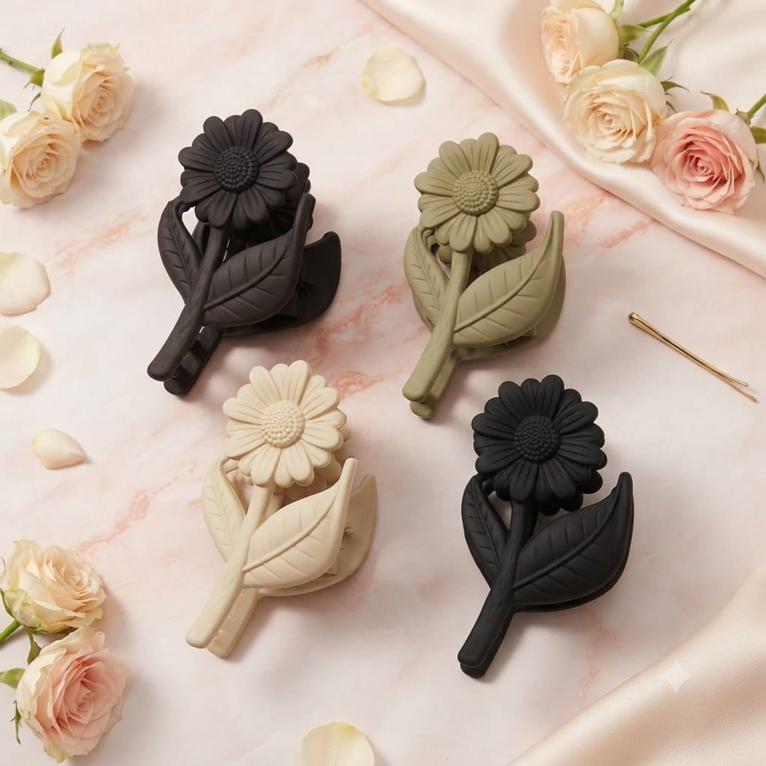 Fashion Alley 8 Cm flower Matt Hair Claw For Women [Pack Of 12]