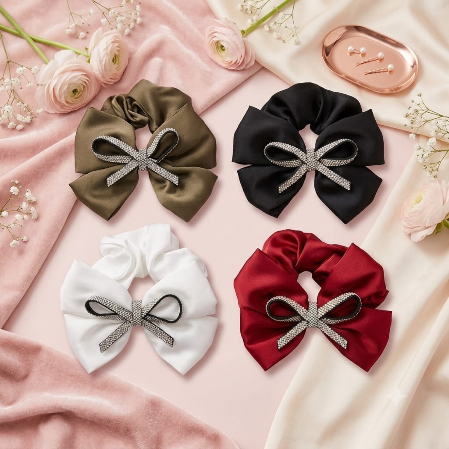 Fashion Alley Bow Hair Scrunchies For Women Pack Of 12