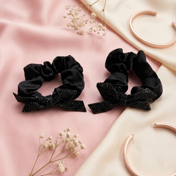 Fashion Alley Black Hair Scrunchie For Women Pack Of 12 Pc