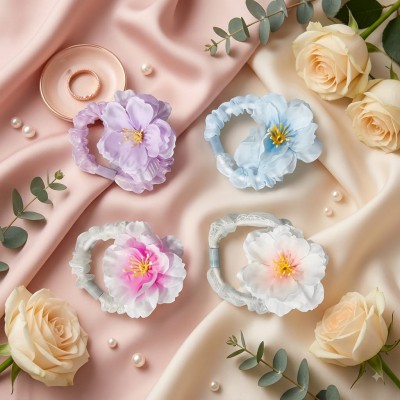 Fashion Alley flower Scrunchies Rubber Band Pack Of 12