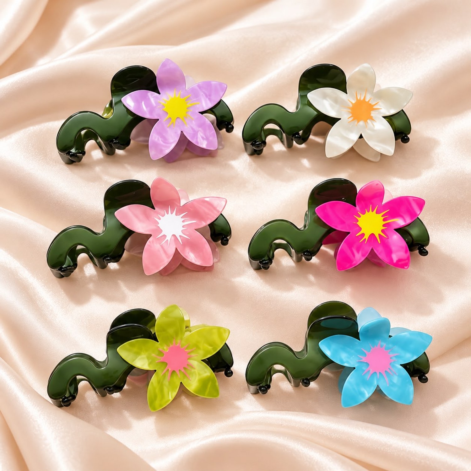Fashion Alley 10 Cm Flower Hair Claw For Women Pack Of 12 Pc 