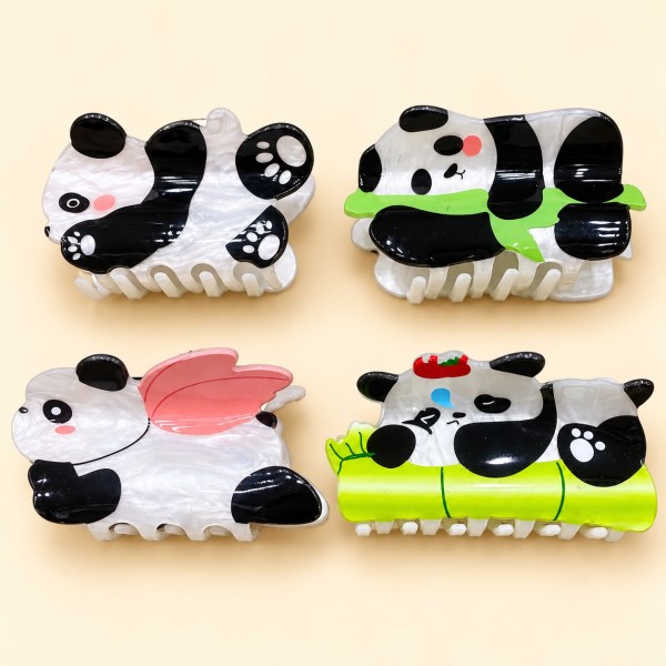 Fashion Alley 9 Cm Panda Design Hair Claw For Women Pack Of 12 Pc