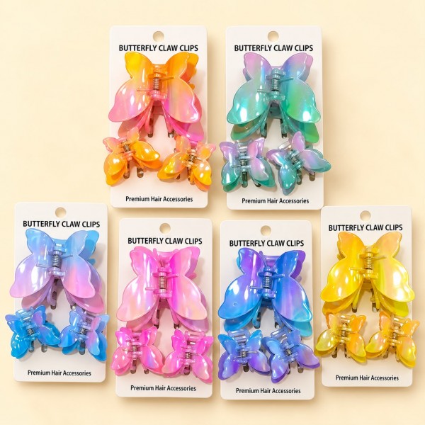 Fashion Alley 8 CM Shine Butterfly Hair Clutcher with 2 small claws For Women Pack Of 18 Pc