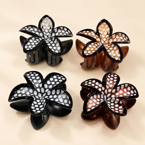 Fashion Alley 8Cm Flower Dotted Design Hair Claw For Women Pack Of 12 Pc