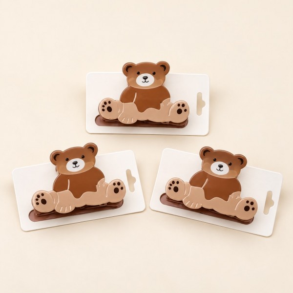 Fashion Alley 8 Cm Teddy Design Hair Claw For Women Pack Of 12 Pc 