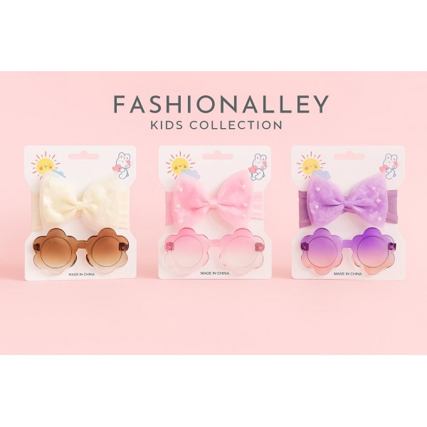 Fashion Alley Sunglasses With Bow Hair Band Gift Set Combo For Kids Pack Of 12 Card